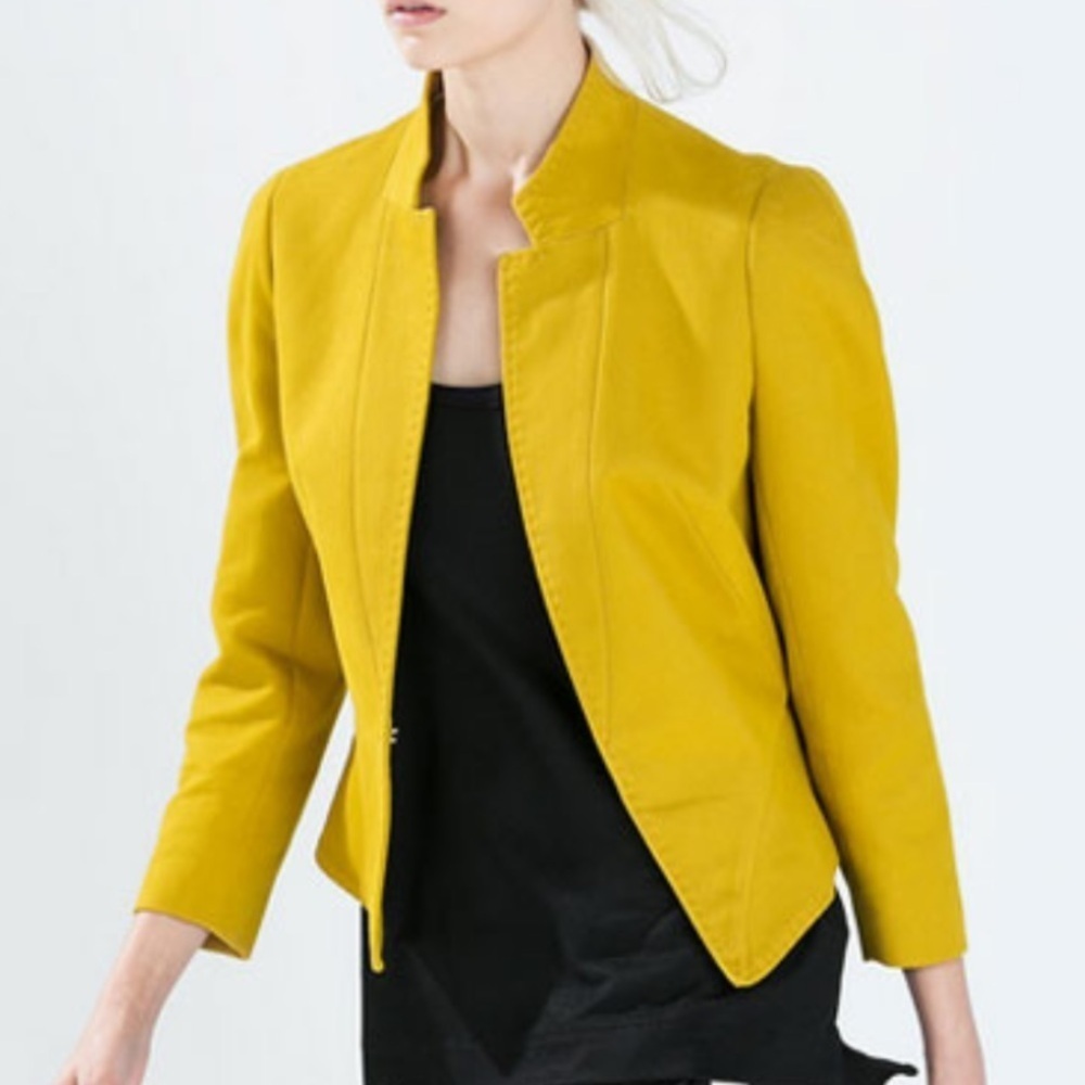 Zara Blazer Mustard Yellow Structered Blazer Size Small